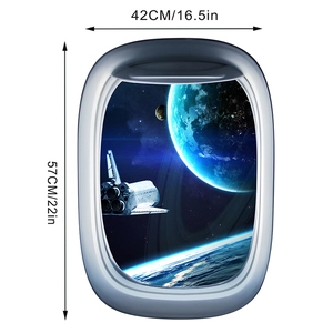 Space window wall decal showing a space shuttle and Earth, sized 42cm by 57cm