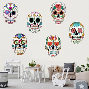 Sugar skull wall stickers with flower patterns for Day of the Dead home decoration