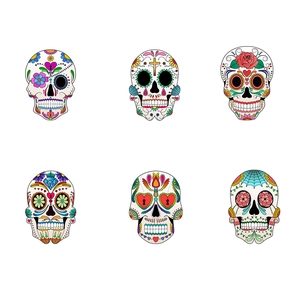 Vibrant Mexican sugar skull wall stickers with floral patterns for living room decor
