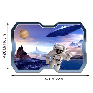 Detailed view of 3D astronaut and UFO space wall sticker measuring 57cm by 42cm