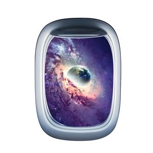 Detailed 3D airplane window wall decal featuring a realistic earth and deep space view