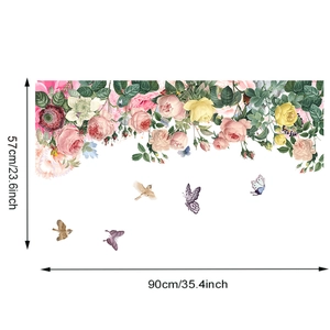 Detail showing dimensions of butterfly and flower wall stickers for home decor