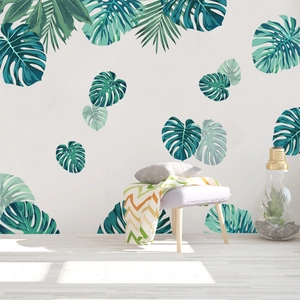 Tropical Monstera Palm Leaf Wall Stickers Green Plants Waterproof PVC Removable Wall Decals For Living Room Bedroom Home Decor