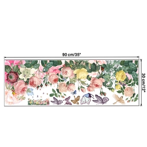 Detailed view of floral wall sticker with butterflies, birds, and roses, size 90x30cm