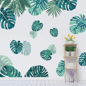 Tropical monstera and palm leaf wall stickers set for living room and bedroom decor