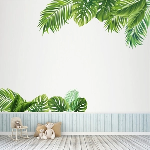 Tropical monstera leaf wall decals set for vibrant living room or nursery room decoration