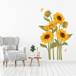 Adesivi da Parete Girasole Farfalla Rimovibili in PVC Decalcomanie Floreali per Soggiorno Camera da Letto Vivaio Decorazione Murale