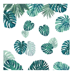 Tropical monstera and palm leaf wall stickers in green tones for home decoration