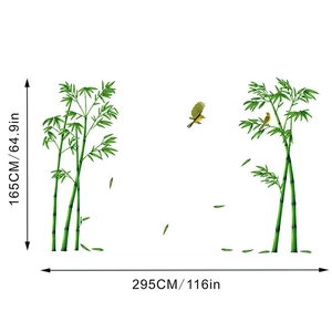 Detailed dimensions of large green bamboo and birds wall sticker 295x165 cm
