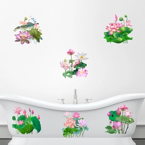 Wasserdichte Lotusblumen Wandaufkleber zur Dekoration an weißen Badezimmerwänden