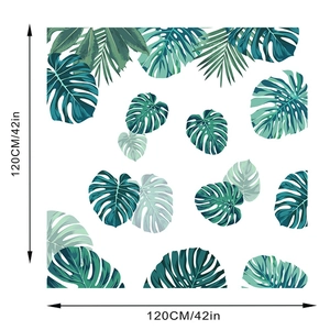 Detailed dimension layout showing 120cm tropical monstera and palm leaves wall stickers