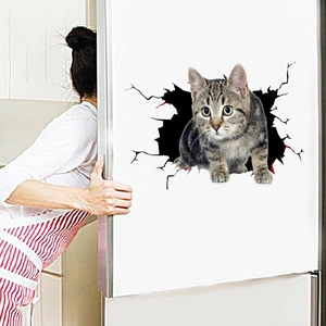 Macro detail of a 3D tabby cat wall sticker showing realistic fur and visual hole effect