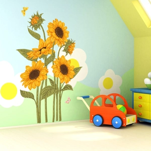 Adesivi murali con girasoli e farfalle per decorare una cameretta accogliente e vivace