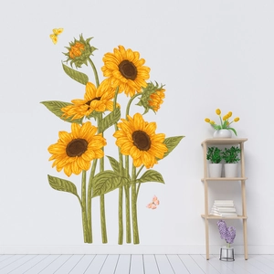 Adesivi murali girasole ad acquerello con farfalle per soggiorno e camera da letto