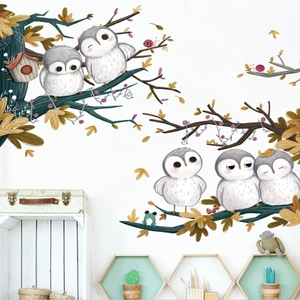 Cartoon Owl Tree Branch Wall Decals Removable PVC Waterproof Home Decor Stickers For Kids Room Bedroom Nursery Wall Art