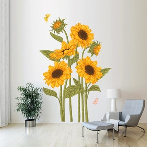 Adesivi murali con girasoli e farfalle per decorazioni moderne in soggiorno e camera da letto