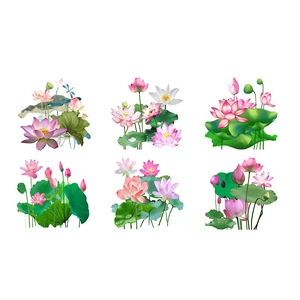 Selbstklebende wasserfeste Lotusblumen Wandsticker mit rosa Lilien und grünen Blättern
