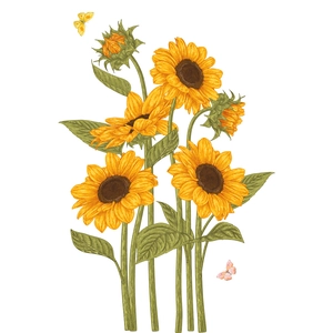 Adesivi murali girasoli e farfalle dipinti a mano per decorazione soggiorno e cameretta