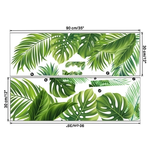 Detail showing dimension specs for tropical monstera leaves wall sticker 90x30cm set