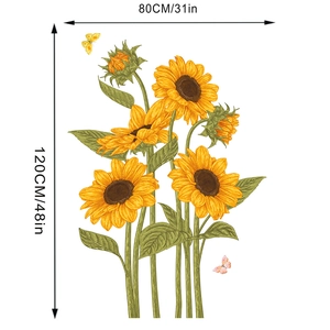 Dettaglio adesivo da parete girasole e farfalla con dimensioni 80x120cm decorazione