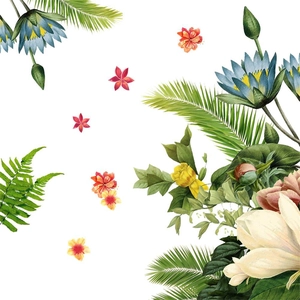 Tropical floral wall sticker with green leaves and hibiscus for home living room decor