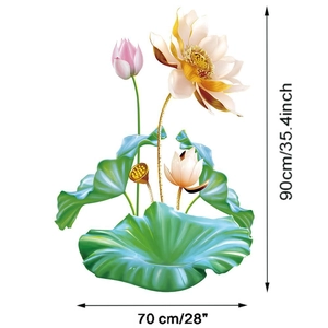 Dettaglio adesivi murali loto dorato con dimensioni 90x70cm e design floreale