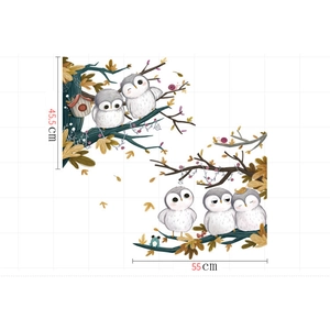 Cartoon owl wall sticker set with tree branches and birdhouse for nursery decor