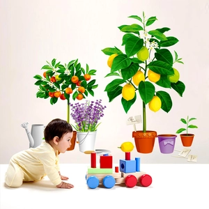 Vibrant lemon and lavender potted plant wall stickers for nursery and home decor