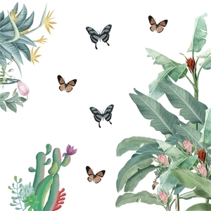 Tropical wall stickers featuring banana leaves, cactus, and colorful butterflies