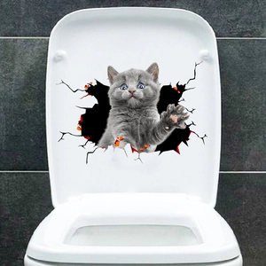 3D British Shorthair cat sticker with broken hole effect for toilet lid decoration