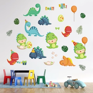 Cartoon dinosaur egg balloon wall stickers for children room nursery decor with ROAR text
