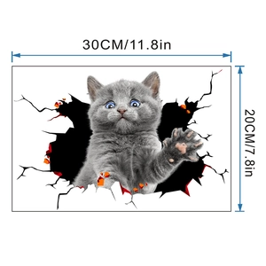 3D cat wall sticker dimension chart showing 30cm x 20cm size with kitten design