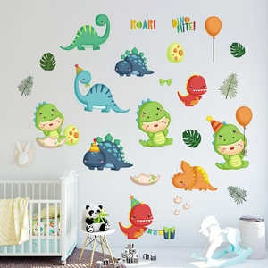 Cute cartoon dinosaur egg wall stickers set for nursery room decor with roar text
