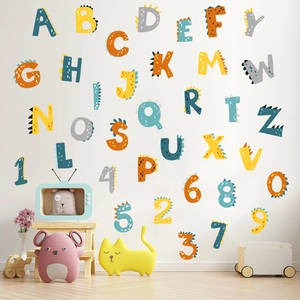Colorful dinosaur alphabet and numbers wall stickers set for children's room decoration