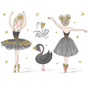 Stickers muraux danseuse ballerine avec cygne noir et étoiles dorées pour enfants