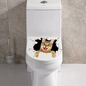 3D realistic cat wall sticker showing a ginger tabby peaking through a cracked hole