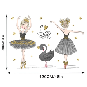 Détail des stickers muraux ballerines et cygne noir avec dimensions 120 cm sur 80 cm