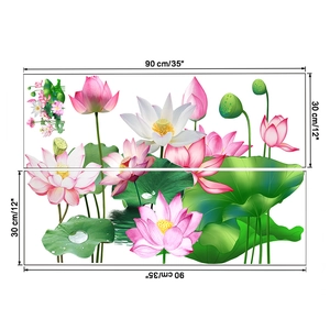 Dettaglio di adesivi murali loto dorati con dimensioni indicate di 90cm per 30cm