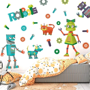 Adesivi murali con robot e animali meccanici per l'arredamento della camera dei bambini