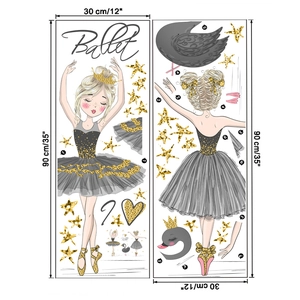 Détails des stickers muraux danseuse étoile avec étoiles dorées et cygnes gris élégants