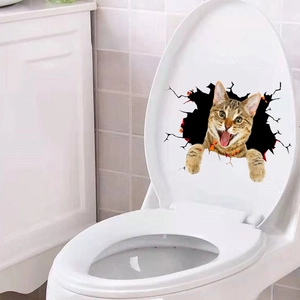 Detailed view of 3D orange tabby cat toilet sticker showing realistic pop-out effect