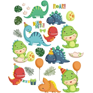 Cartoon dinosaur egg balloon wall stickers for kids room decor with cute vector dinosaurs