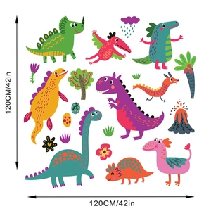 Cartoon dinosaur wall decals featuring trees and eggs for kids room wall decor
