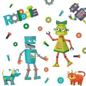 Set di adesivi murali con robot e animali per la decorazione del soggiorno e camera