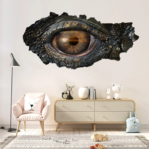 Detailed realistic 3D broken wall dinosaur eye wall sticker for kids bedroom decor