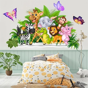 Stickers muraux animaux de la jungle avec éléphant girafe et lion pour chambre d enfant