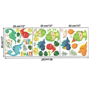 Detailed dimensions showing three 30x30cm cartoon dinosaur wall stickers for kids rooms