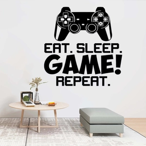 Eat Sleep Game Repeat Wall Sticker Controller Quote PVC Art Decal Gamer Room Decor Removable Vinyl Mural For Boys Playroom