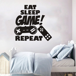 Eat Sleep Game Repeat Vinyl Wall Decal Gamer Room Decor Video Game Controller Black PVC Removable Wall Sticker For Bedroom Boys Room