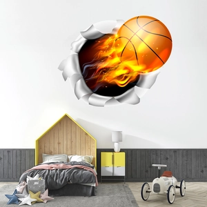 Adesivo murale basket 3D con effetto fiamma arancione per la decorazione della camera bimbi
